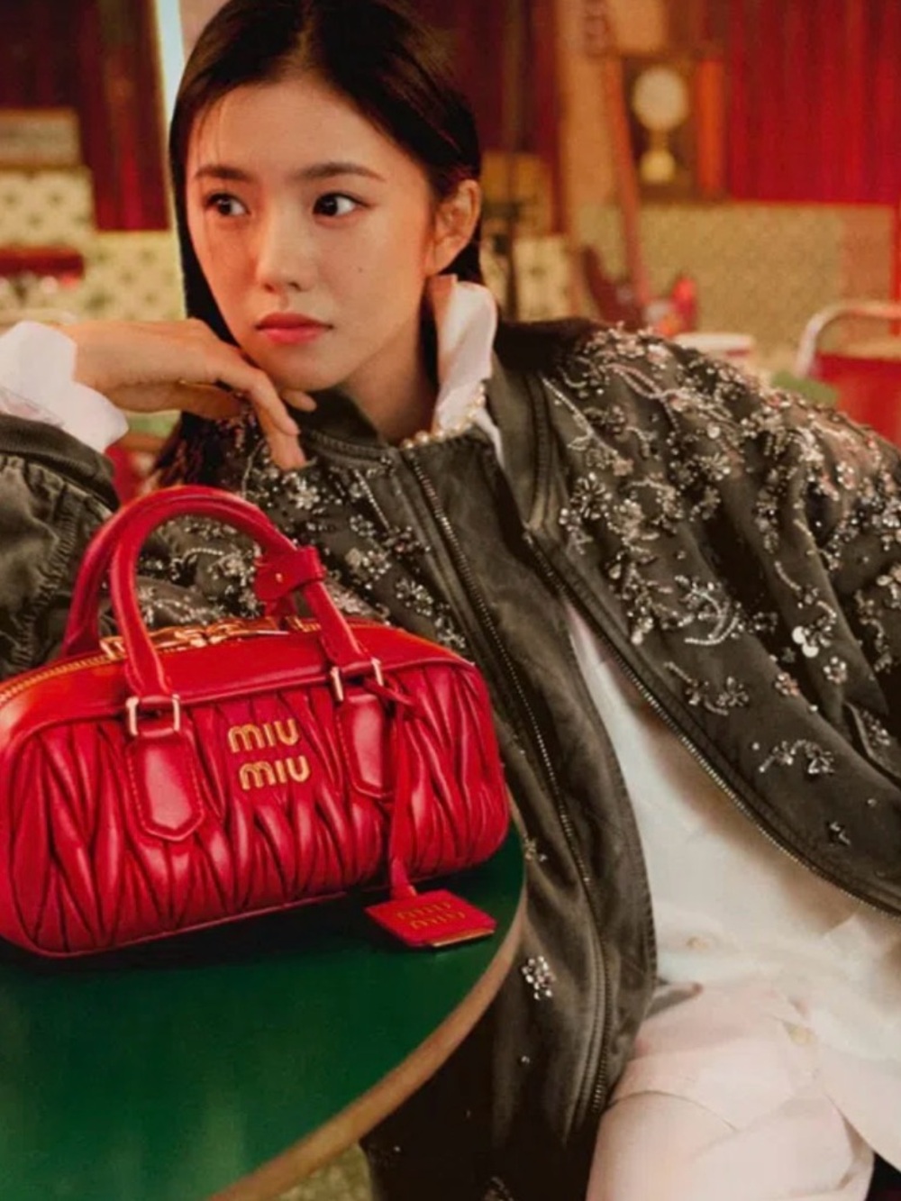 NWT/Miu Miu Red Matelassé Faux Leather Satchel with Gold Hardware